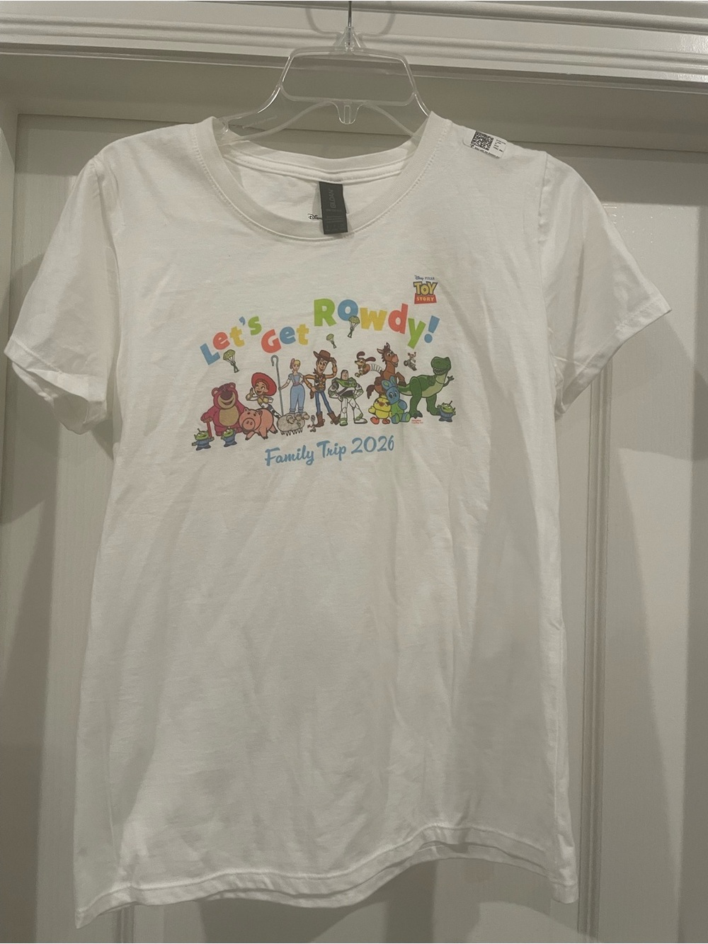 Disney Gildan White Women’s Tee w/ Colorful Toy Story 'Let's Get Rowdy' Graphic